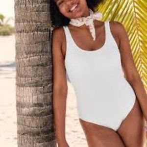 Aerie White Ribbed Scoop Back One Piece Swim Size L